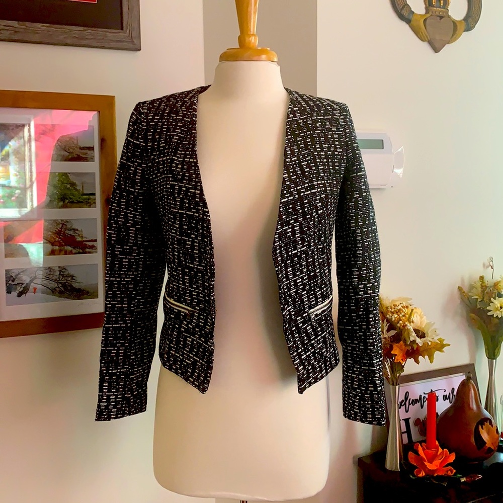 Black Tweed Open Front Jacket